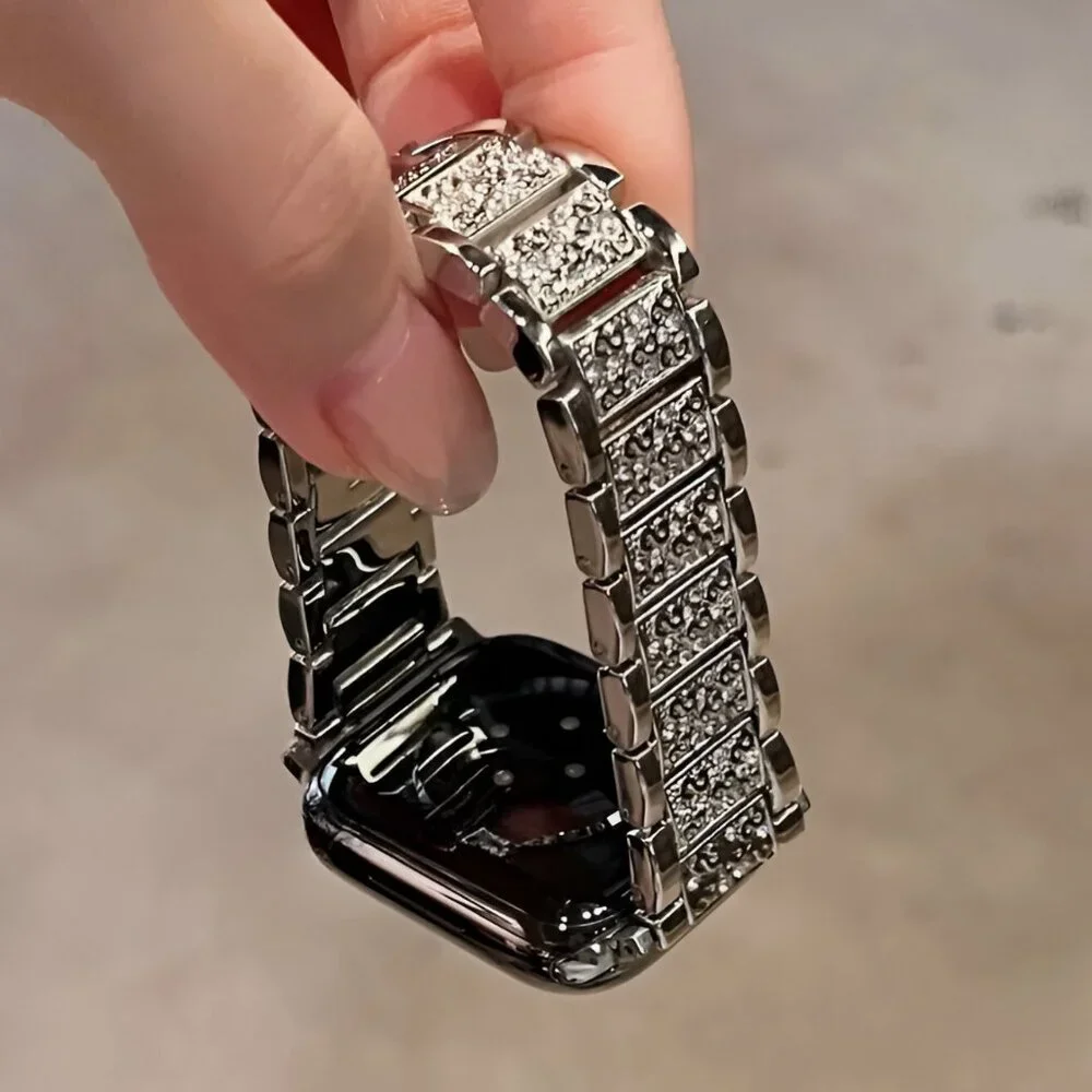 Apple Watch Band Adjustable Luxury Stylish Strap Silver Stainless Chain - Silve